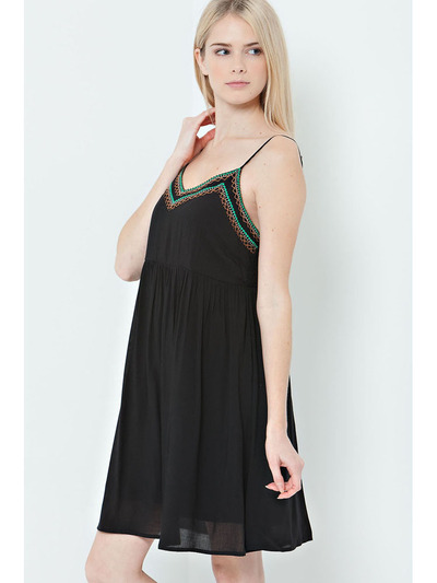 END2235 Babydoll Beaded Slip dress - Black, Front View Medium