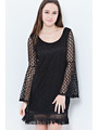 END2457 Lace Bohoo Shift Dress - Black, Front View Thumbnail