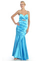 EV3004 Pleated Satin Evening Dress - Turquoise, Front View Thumbnail
