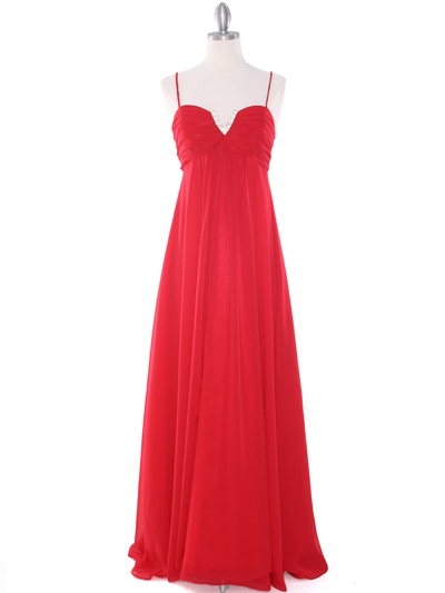 EV3035 Empire Waist Chiffon Evening Dress - Red, Front View Medium