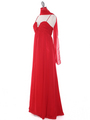 EV3035 Empire Waist Chiffon Evening Dress - Red, Alt View Thumbnail