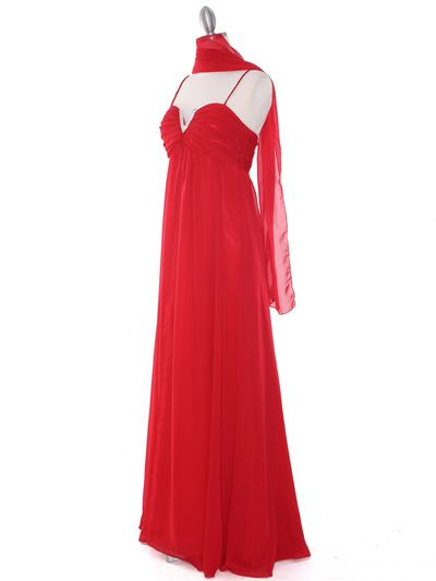 EV3035 Empire Waist Chiffon Evening Dress - Red, Alt View Medium