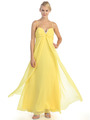 EV3035 Empire Waist Chiffon Evening Dress - Yellow, Front View Thumbnail