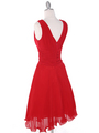 EV3055 Pleated V-neck Cocktail Dress - Red, Back View Thumbnail