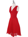 EV3055 Pleated V-neck Cocktail Dress - Red, Alt View Thumbnail