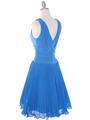 EV3055 Pleated V-neck Cocktail Dress - Turquoise, Back View Thumbnail