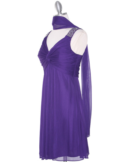 EV3068 Knot Decor Mesh Cocktail Dress - Purple, Alt View Medium