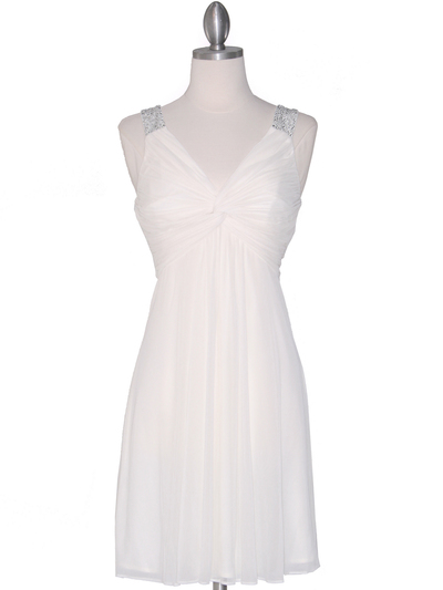 EV3068 Knot Decor Mesh Cocktail Dress - White, Front View Medium