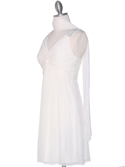 EV3068 Knot Decor Mesh Cocktail Dress - White, Alt View Medium