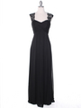 EV3073 Lace & Cap Sleeves Shoulder Evening Dress - Black, Front View Thumbnail