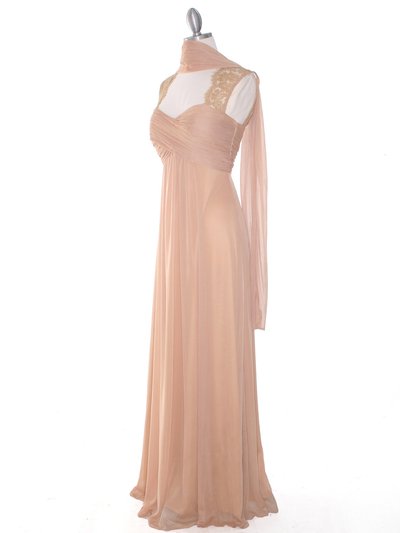EV3073 Lace & Cap Sleeves Shoulder Evening Dress - Gold, Alt View Medium