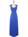 EV3073 Lace & Cap Sleeves Shoulder Evening Dress - Royal Blue, Front View Thumbnail