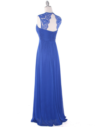 EV3073 Lace & Cap Sleeves Shoulder Evening Dress - Royal Blue, Back View Medium