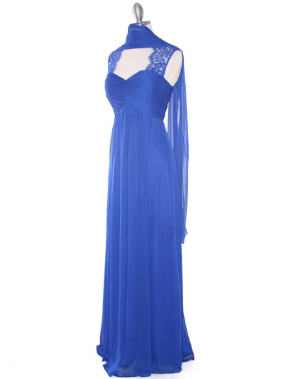 EV3073 Lace & Cap Sleeves Shoulder Evening Dress - Royal Blue, Alt View Medium