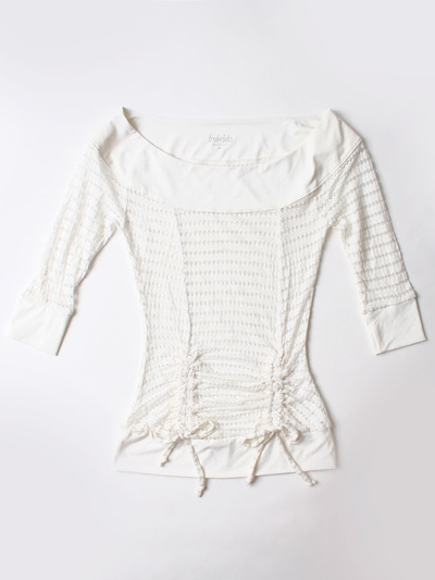 FH001 Boatneck Mesh Top - Off White, Front View Medium