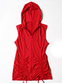 FH010 Shirred Zip Front Vest with Hoodie - Red, Front View Thumbnail