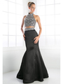 FY-241 Two Piece Beaded Halter Top Trumpet Prom Gown - Black, Front View Thumbnail