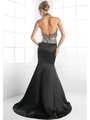 FY-241 Two Piece Beaded Halter Top Trumpet Prom Gown - Black, Back View Thumbnail