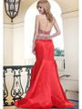 FY-241 Two Piece Beaded Halter Top Trumpet Prom Gown - Red, Back View Thumbnail