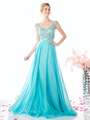 FY-CB757 Cap Sleeve Beaded Top Prom Dress - Aqua, Front View Thumbnail