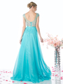 FY-CB757 Cap Sleeve Beaded Top Prom Dress - Aqua, Back View Thumbnail
