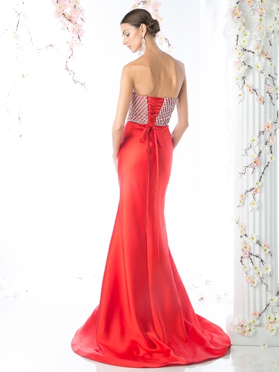FY-CB760 Strapless Embellished Top Mermaid Gown - Red, Back View Medium