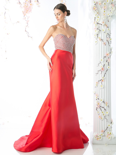 FY-CB760 Strapless Embellished Top Mermaid Gown - Red, Front View Medium