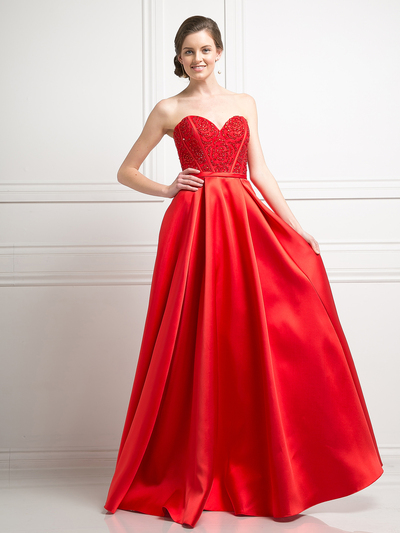 FY-CB763 Sweetheart Beaded Bodice Ball Gown - Red, Front View Medium