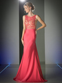 FY-CF191 Illusion Floral Bodice Evening Dress - Hot Pink, Front View Thumbnail