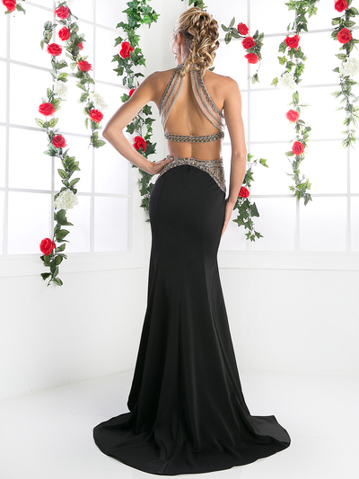 FY-CK23 Halter Top Evening Dress with Open Back - Black, Back View Medium