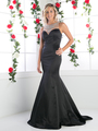 FY-CK36 Trumpet Prom Gown with illusion Neckline - Black, Front View Thumbnail