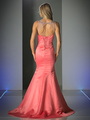 FY-CK36 Trumpet Prom Gown with illusion Neckline - Coral, Back View Thumbnail