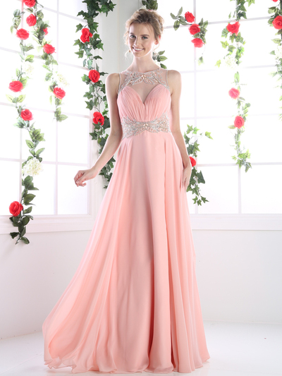 FY-CK78 Illusion Sweetheart Prom Evening Dress - Blush, Front View Medium
