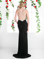 FY-CP804 Jeweled Necklace Long Evening Dress with Train - Black, Back View Thumbnail