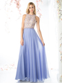 FY-CP806 High Neck Sleeveless Beaded Bodice Prom Dress - Perry Blue, Front View Thumbnail