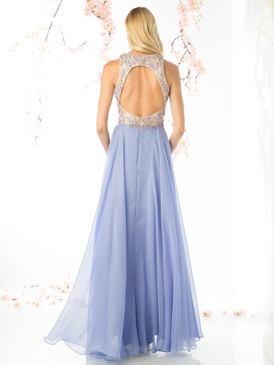 FY-CP806 High Neck Sleeveless Beaded Bodice Prom Dress - Perry Blue, Back View Medium
