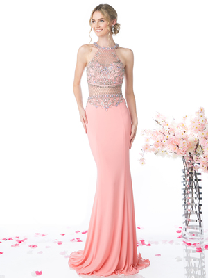 FY-CR720 Halter Illusion Beaded Mermaid Evening Dress, Rose