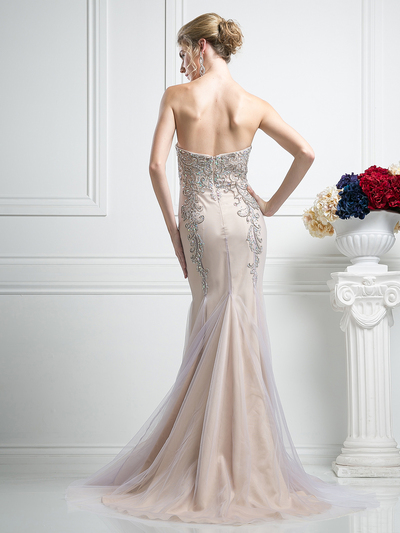 FY-F501 Sweetheart Beaded Prom Gown with Godet Hem - Champagne, Back View Medium