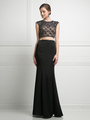 FY-KD036 High Neck Beaded Top Two Piece Evening Dress - Black, Front View Thumbnail