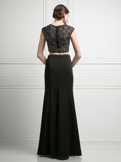 FY-KD036 High Neck Beaded Top Two Piece Evening Dress - Black, Back View Medium