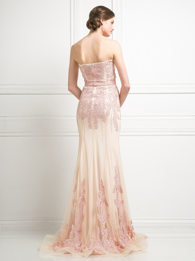 FY-KD081 Sleeveless Embroidery Evening Gown with Belt - Rose, Back View Medium