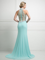 FY-KD087 High Neck Mock Two Piece Evening Gown with Train - Mint, Back View Thumbnail