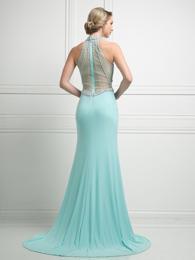 FY-KD087 High Neck Mock Two Piece Evening Gown with Train - Mint, Back View Medium