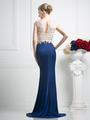 FY-SL776 V-Neck Embroidery Top Evening Dress with Train - Navy, Back View Thumbnail