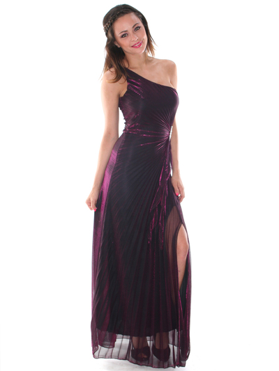 G3819 Shimmer One Shoulder Evening Dress - Magenta, Front View Medium