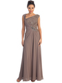 GL1003 Asymmetrical Neckline Evening Dress - Light Brown, Front View Thumbnail