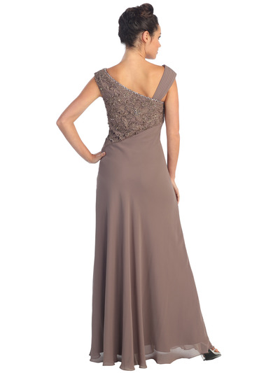 GL1003 Asymmetrical Neckline Evening Dress - Light Brown, Back View Medium