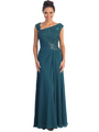 GL1003 Asymmetrical Neckline Evening Dress - Teal, Front View Thumbnail
