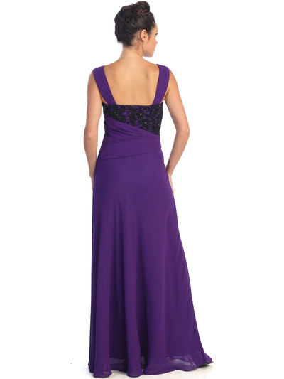 GL1004 Asymmetrical Waist Evening Dress - Purple, Back View Medium