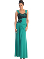 GL1004 Asymmetrical Waist Evening Dress - Teal Green, Front View Thumbnail